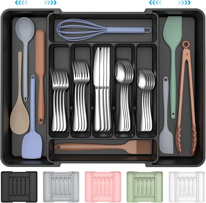 Extra Large Expandable Silverware Organizer, BPA-Free Food-Safe Cutlery Flatware Organizer, Kitch... | Amazon (US)