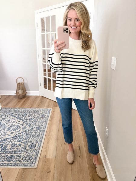 Striped sweater has a 40% off coupon to click! Wearing the size small  

#LTKunder100 #LTKsalealert #LTKSeasonal