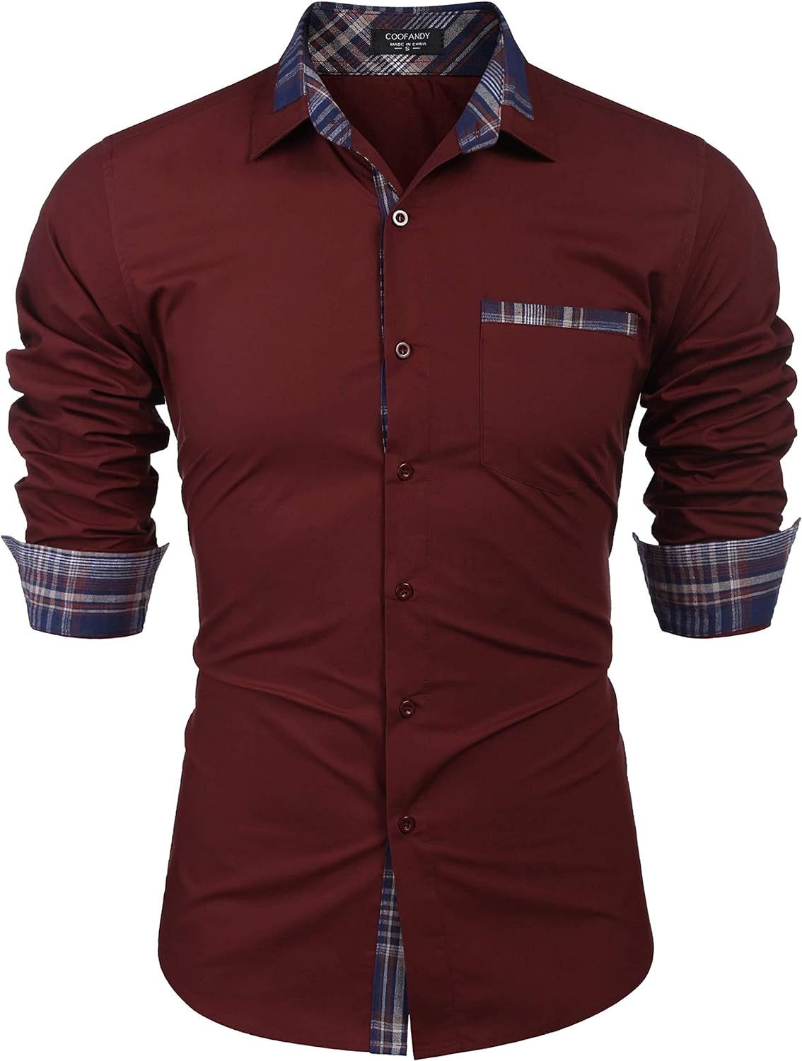 COOFANDY Men's Casual Cotton Long Sleeve Dress Shirt Plaid Collar Button Down Shirt | Amazon (US)