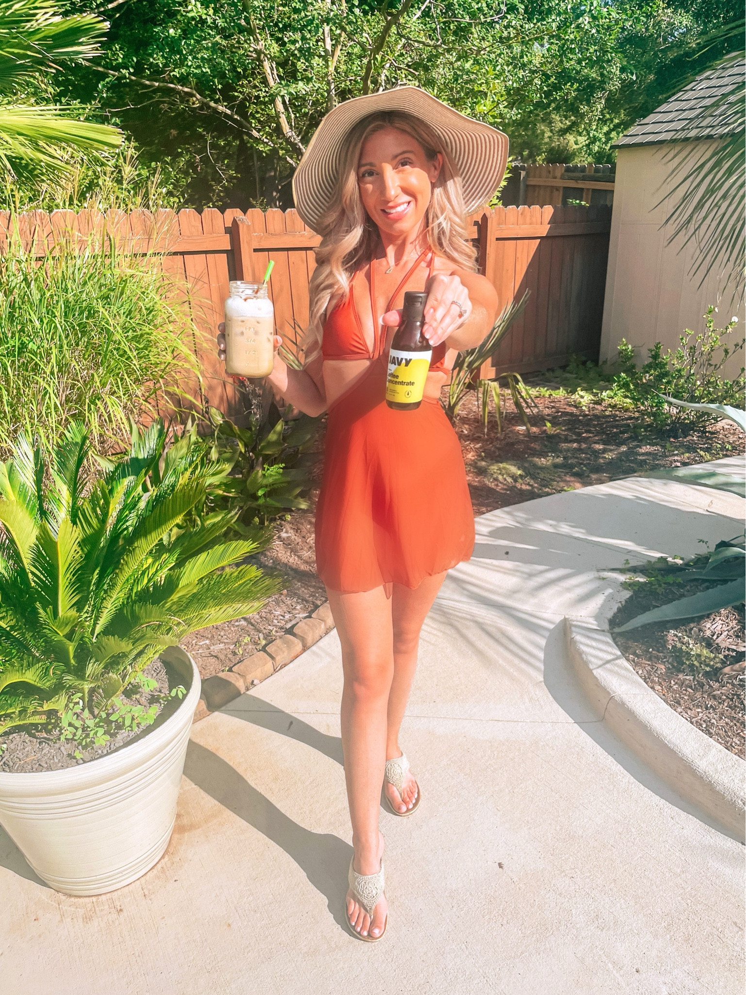 Loving this three piece swimsuit set. This brown color is one of my favorite fall transition colors. Full set is $35.99. Drinking Javy coconut cream coffee 🥥 You can use code JESSICA66101 for 20% off your order. 

Let Carolina Summer live on 🤎 One week until fall starts 🍁

#LTKtravel #LTKswim #LTKshoecrush