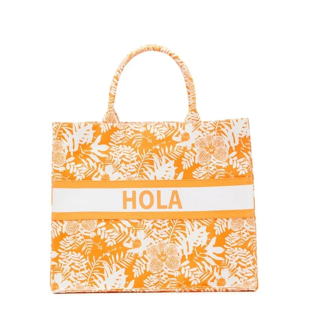 No Boundaries Women's Hola Canvas Print Beach Tote Handbag, Orange Sherbet | Walmart (US)