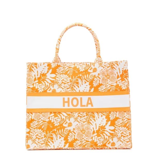 No Boundaries Women's Hola Canvas Print Beach Tote Handbag, Orange Sherbet | Walmart (US)