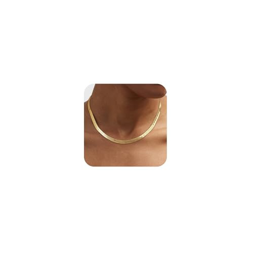 Robaice Gold Necklace for Women, 14K Gold Plated Chunky Herringbone Snake Chain Choker Necklaces for Women Trendy Non Tarnish Jewelry Gifts | Amazon (US)