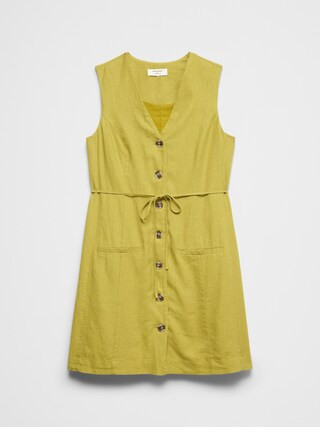Linen-Blend Button-Front Above-Knee Dress | Banana Republic Factory