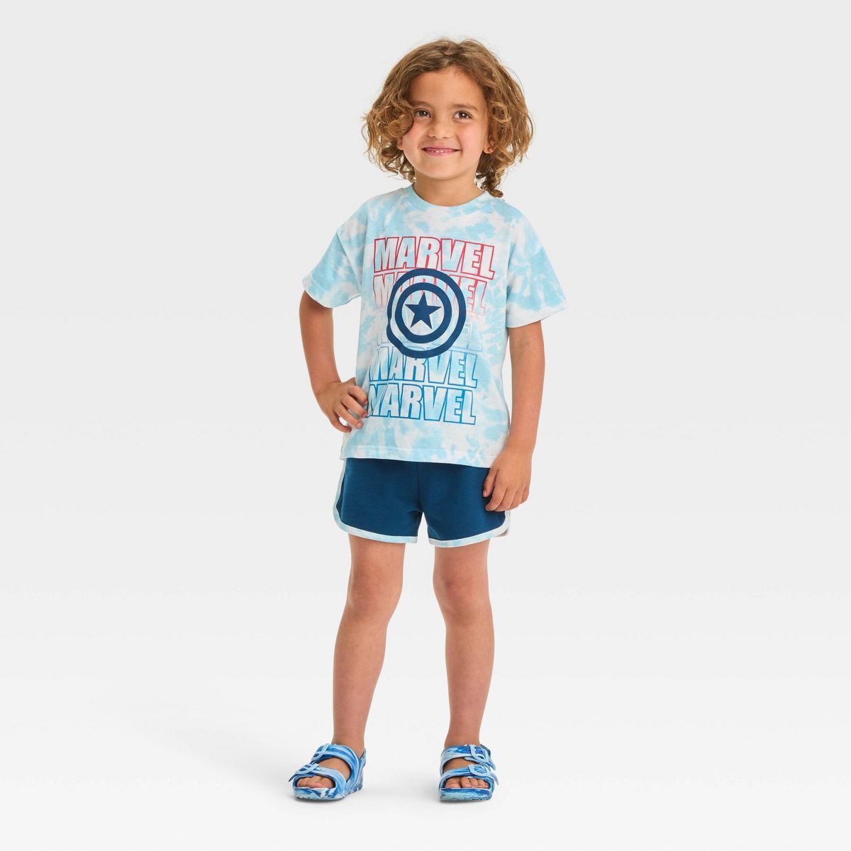Toddler Boys' Marvel Captain America Top and Bottom Shorts Set - Blue | Target