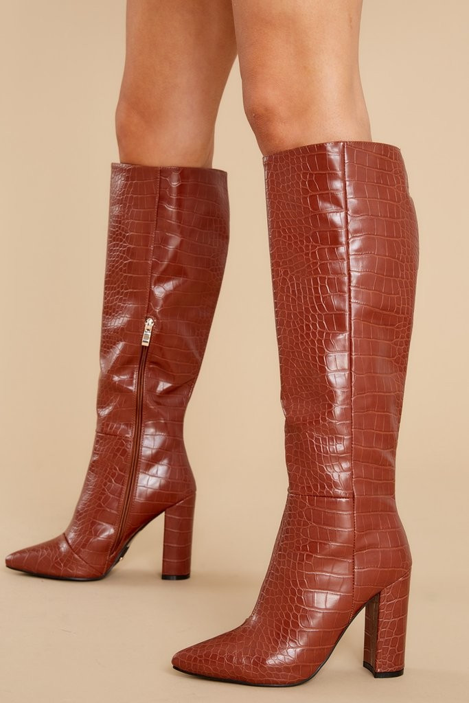 Milla Sepia Croc Knee High Boots | Red Dress 