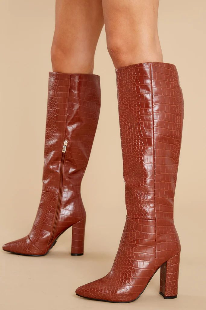 Milla Sepia Croc Knee High Boots | Red Dress 