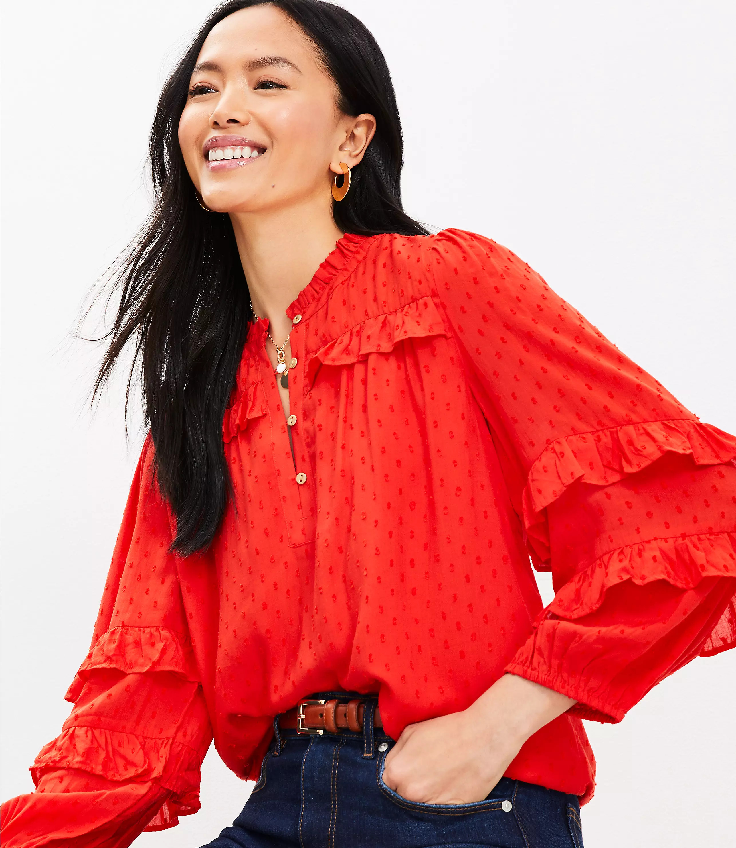 Clip Ruffle Button Blouse | LOFT