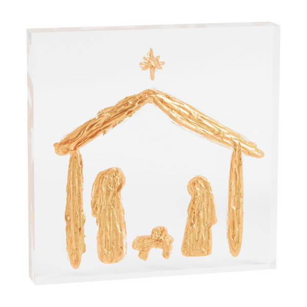 Mud Pie Acrylic Nativity Plaque in Gold | Mud Pie