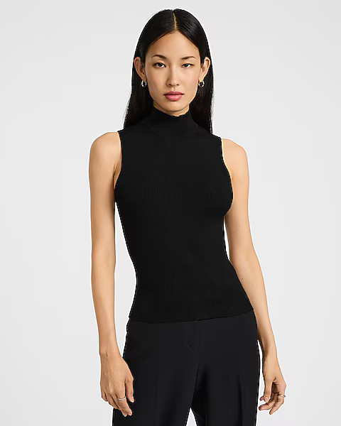 Silky Soft Fitted Ribbed Mock Neck Sweater Tank | Express
