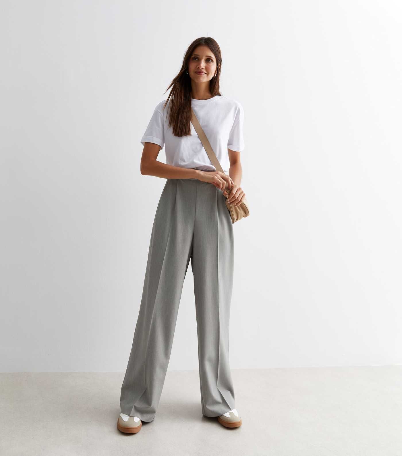 Grey Marl High Waist Wide Leg Trousers | New Look | New Look (UK)