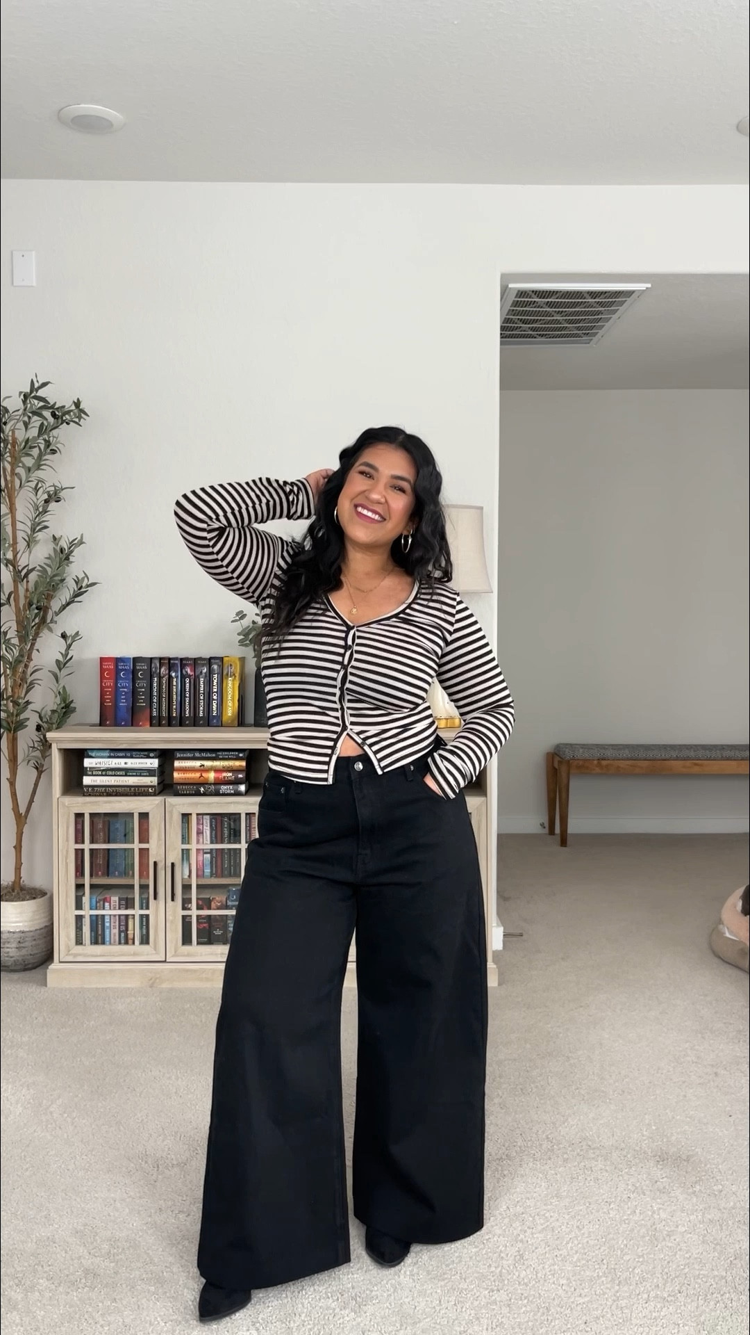 I’m 5’1”, size 12 (31) // JEANS: I sized up to a 32 in these! I wanted a looser fit and they don’t have any stretch, so I’d recommend going up one. They are also long on me so I just use iron-on hem tape to pick up the hem and they’re perfect! These jeans are so comfy and the waist is adjustable! // TOP: size large, true to size. super stretchy and soft and I love the functional buttons // Boots are true to size and I’m also linking the seamless bra I’m wearing (size large - I’m a 36D). 

#LTKMidsize #LTKPetite #LTKootd