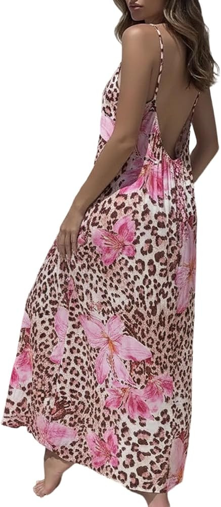 Boho Dresses for Women Beach Dress Sexy Backless Flowy Halter Long Spaghetti Strap House Cami Dre... | Amazon (US)