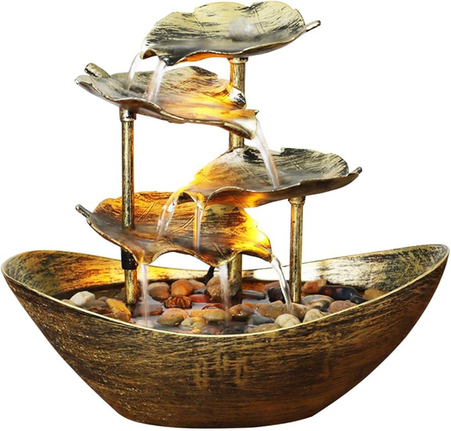4-Tiers Lotus Leaf Small Waterfall Fountain, Indoor Tabletop Water Feature, USB Desk Fountain Aut... | Amazon (UK)