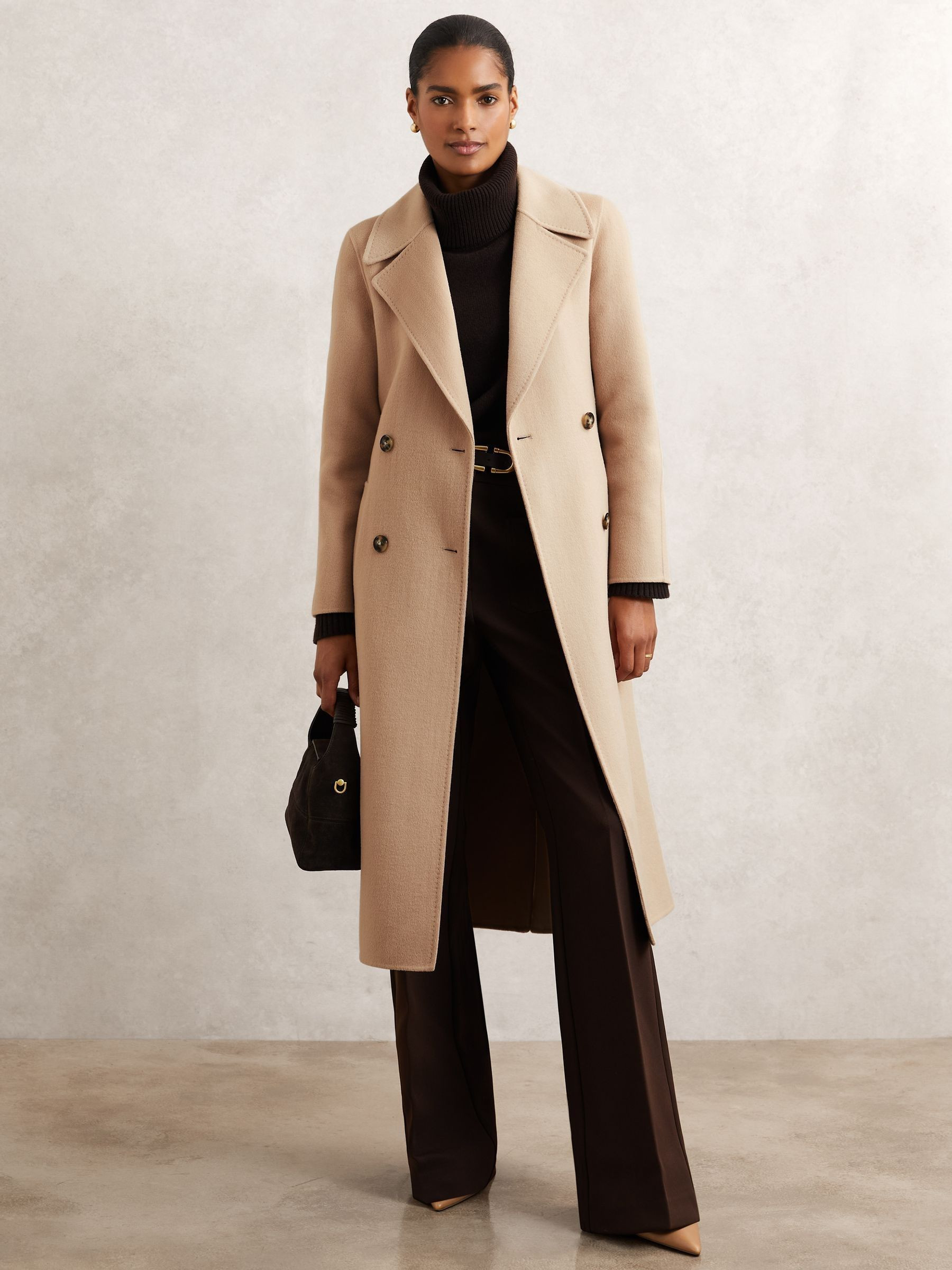 Double-Breasted Blindseam Coat Wool-Blend in Neutral | Reiss US