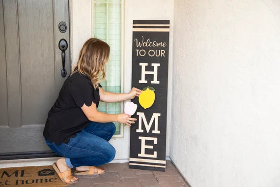 Front porch welcome to our home interchangeable sign for seasons | Etsy (US)