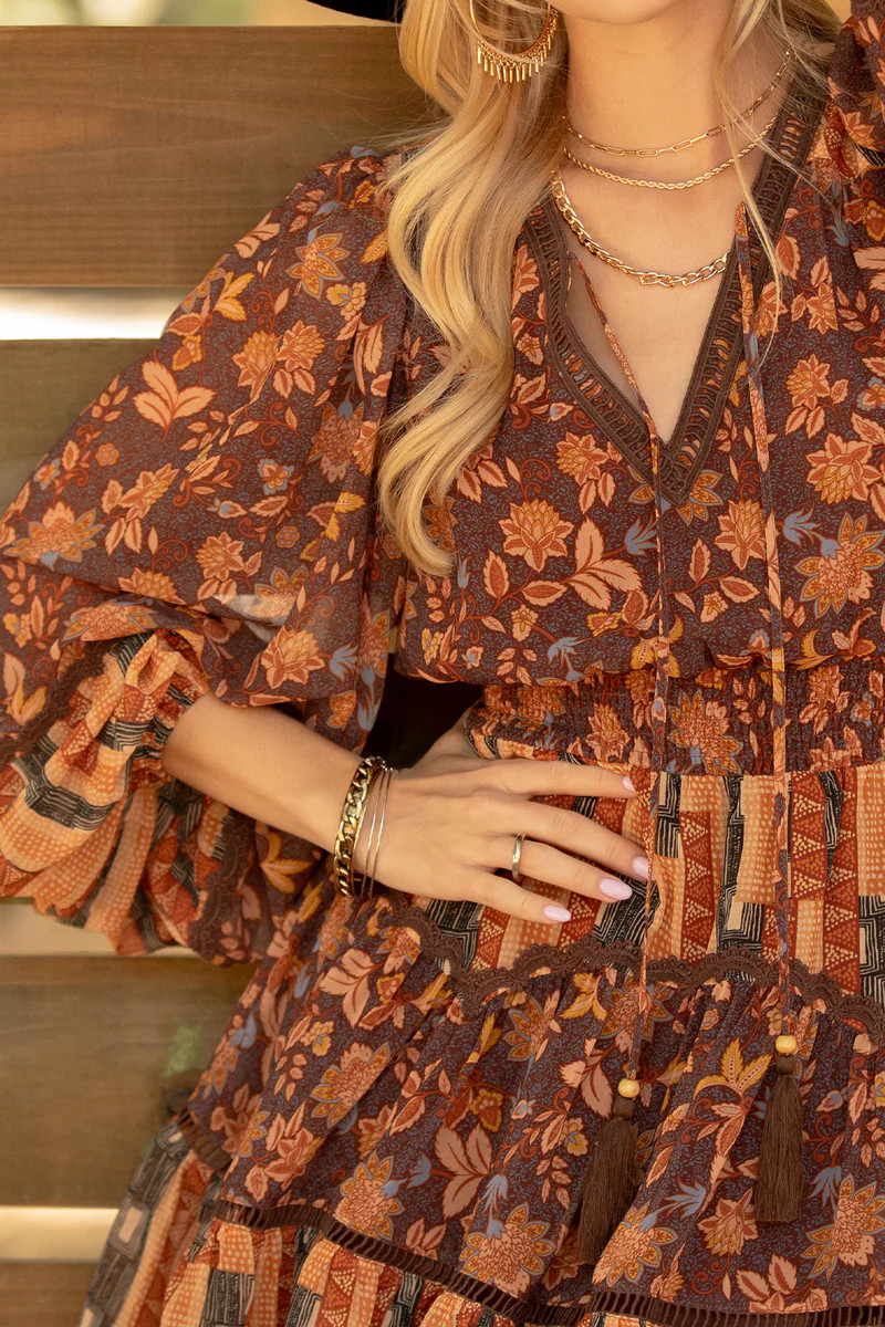 Mixed Floral Pattern Mini Dress | Miss Me