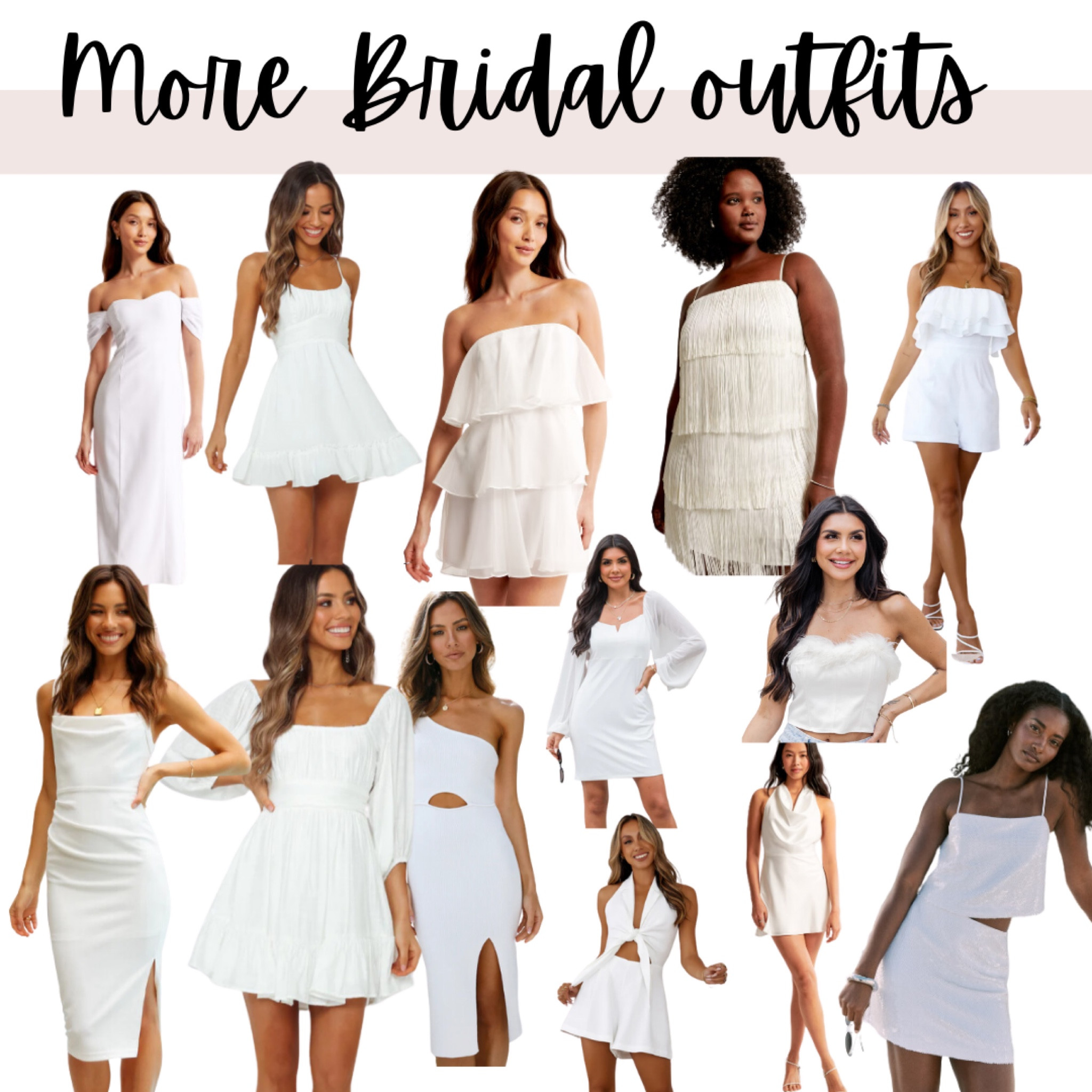 Every bridal outfit you need 🤍💍
Bride to be, bridal shower dresses, Bachlorette, honey moon wardrobe 

#LTKParties #LTKStyleTip #LTKWedding