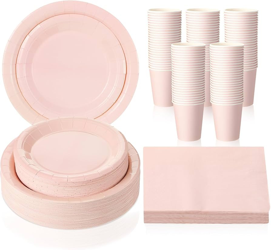 Tioncy 200 Pcs Disposable Paper Plates Cups and Napkins Party Supplies Serve 50 Guests Disposable... | Amazon (US)