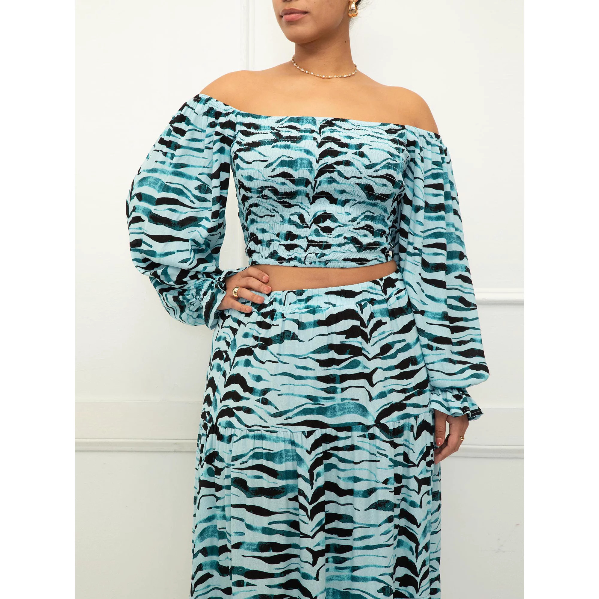 ELOQUII Elements Women's Plus Size Printed Smocked Off The Shoulder Top | Walmart (US)