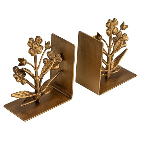 Creative Co-Op 2-Piece Cast Metal Flower Bookends, Gold Finish | Amazon (US)