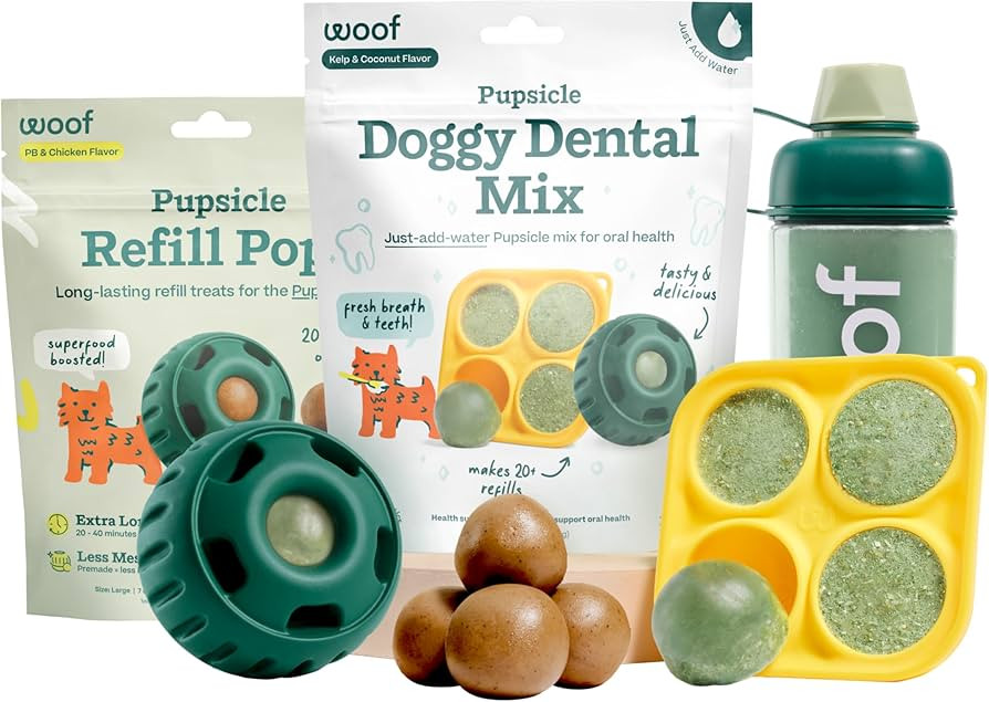 WOOF Dental Kit- Includes Pupsicle Dog Toy, Treat Tray, Shaker Bottle, Chicken Pupsicle Pops, and... | Amazon (US)