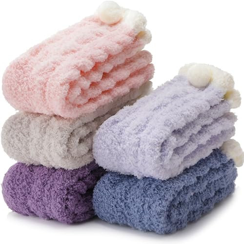 EBMORE Fuzzy Fluffy Cozy Socks for Women Winter Warm Slipper Socks Comfy Cabin Plush Sleep Home Soft Valentines Day Christmas Gifts Stocking Stuffers for Teen Girls Women Mom(Ball) | Amazon (US)
