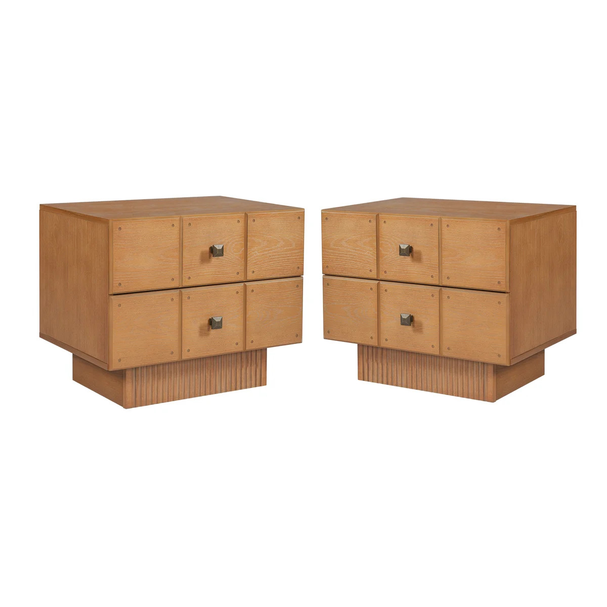 Halvoria Mid-Century Wood Nightstand with Drawers, Fluted Pedestal Base & Brass Knobs for Bedroom... | Wayfair North America