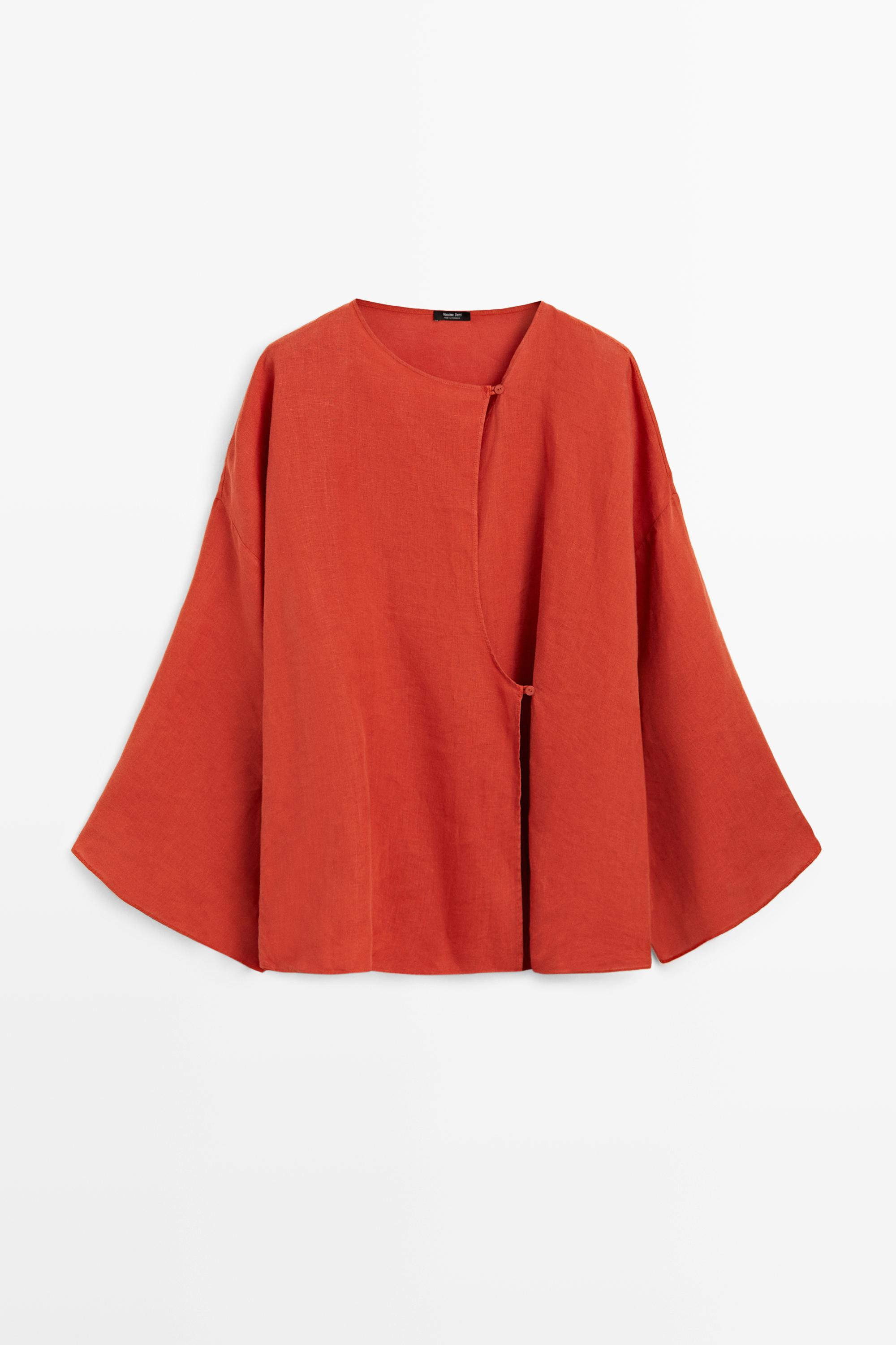 Fließende Wickelbluse aus 100 % Leinen · Orange · Hemden | Massimo Dutti | Massimo Dutti DE