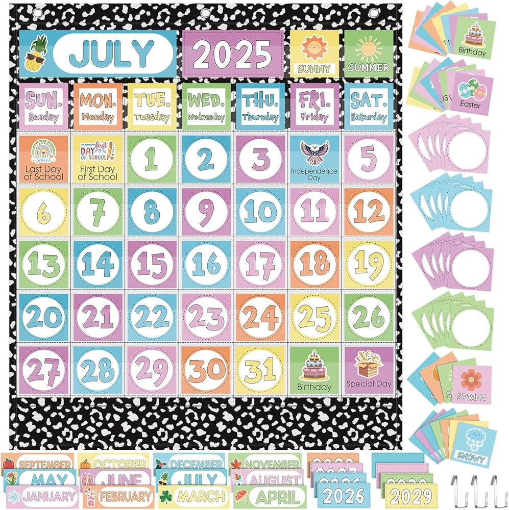 Classroom Calendar Pocket Chart Set Calendar Bulletin Board Set with Pocket Seasons Festival Weat... | Amazon (US)