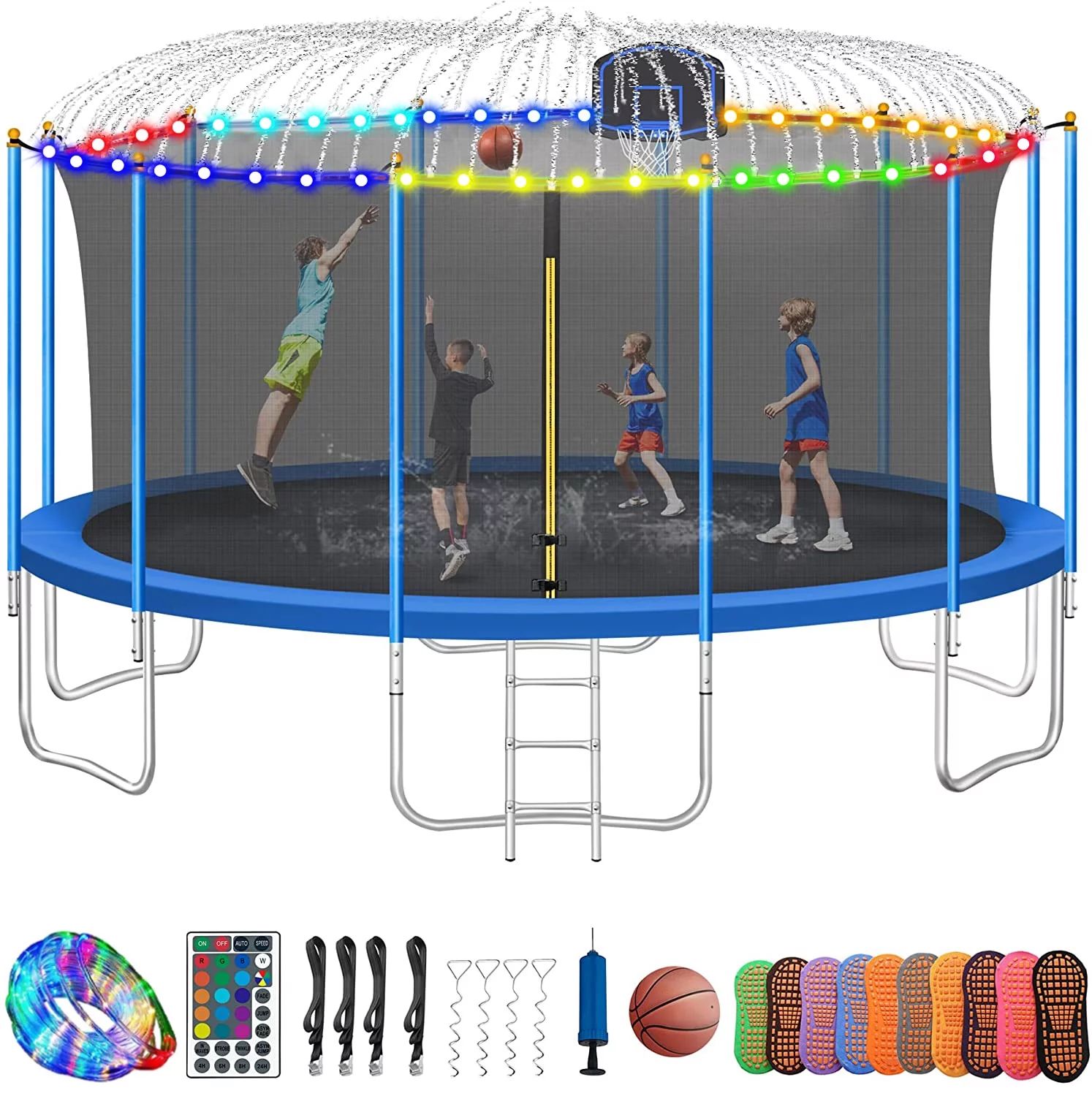 YORIN 1500LBS 16FT Trampoline for Adults/Kids, Outdoor Trampoline with Enclosure Net, Basketball ... | Walmart (US)