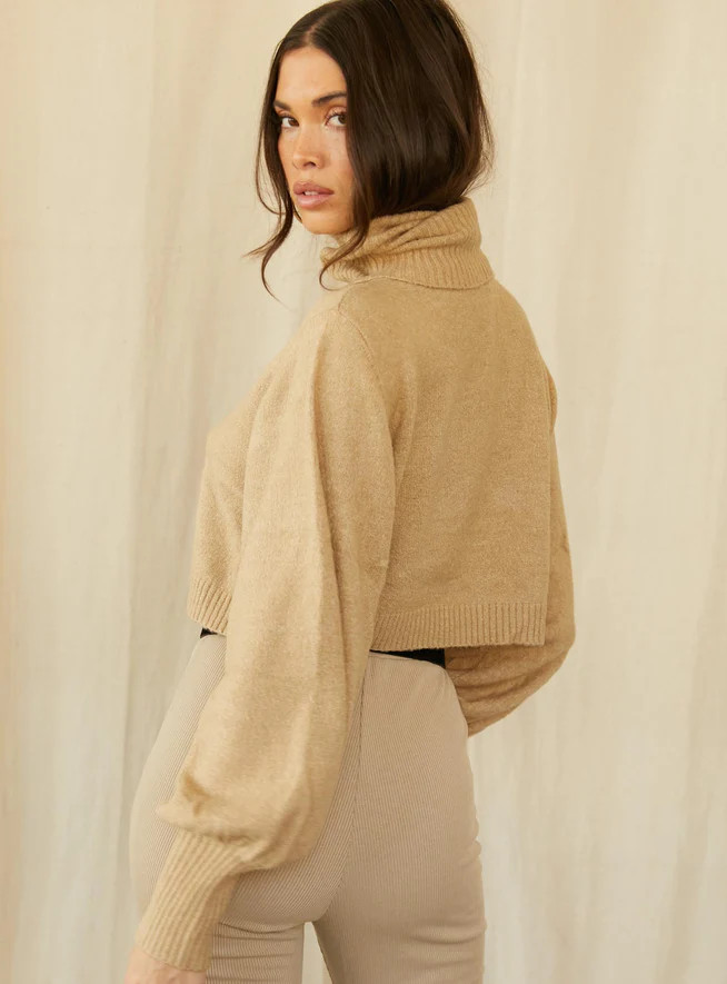 Zahara Cropped Turtleneck Sweater Beige | Princess Polly US