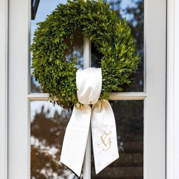 Ivory Monogrammed Wreath Sash | Fig and Dove