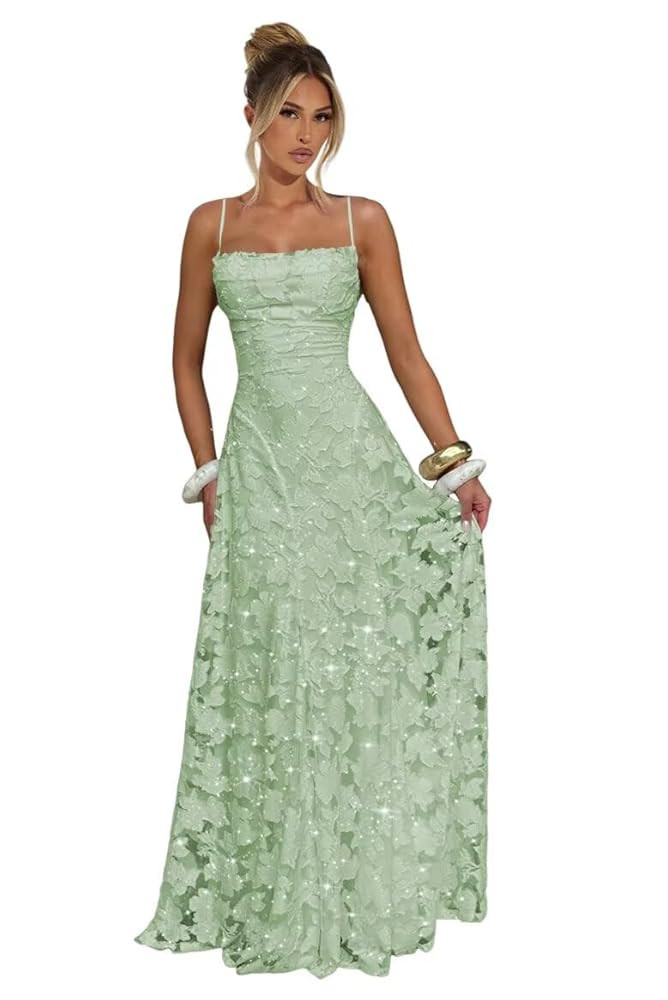 Dessiny Women's Tule Heart Full of Love Beach Dress Long 2025 Spaghetti Straps Lace Maxi Dresses ... | Amazon (US)