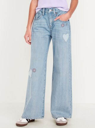 Super Baggy Wide-Leg Embroidered Jeans for Girls | Old Navy (US)