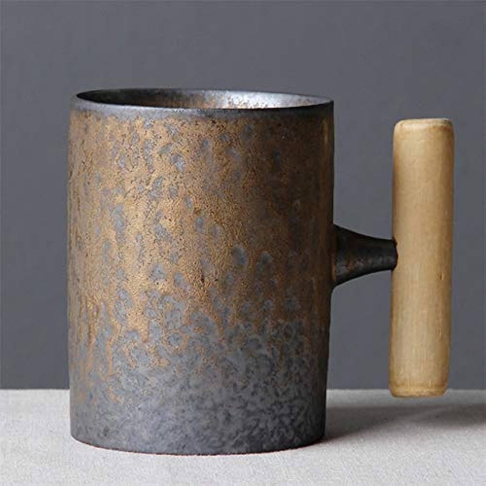 Japanese-style Vintage Ceramic Coffee Mug Tumbler Rust Glaze Tea Milk Beer Mug with Wood Handle W... | Amazon (US)