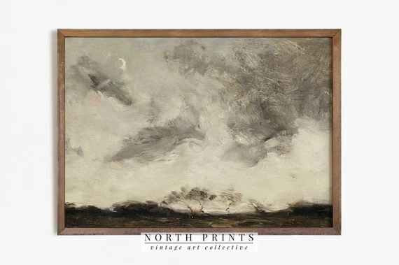 Moody Landscape Print  Vintage Cloud Oil Painting Rustic - Etsy | Etsy (US)