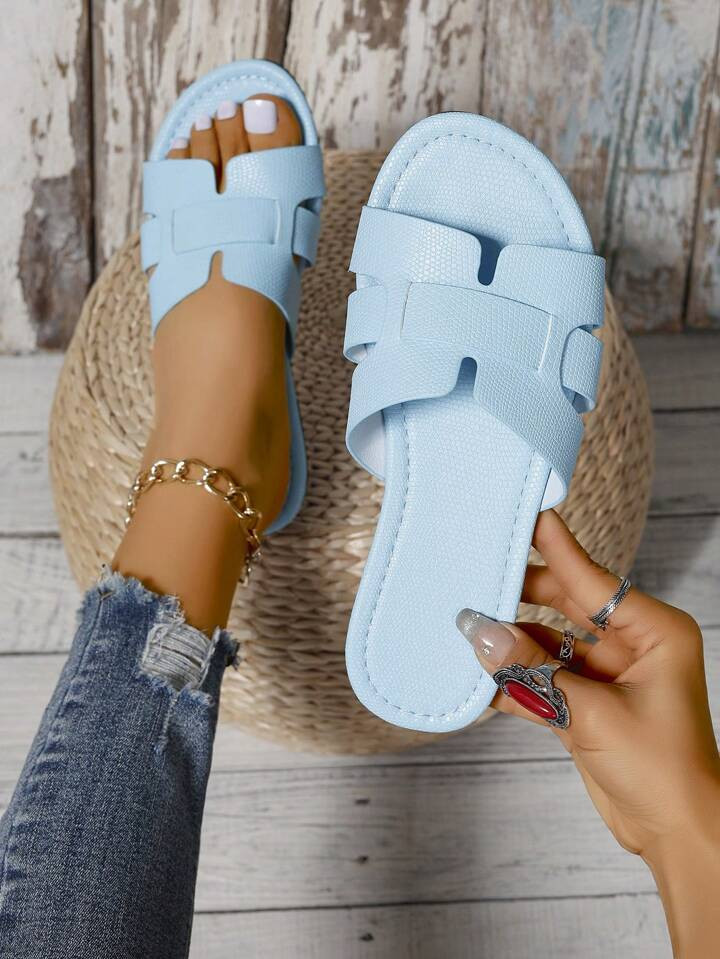 Women's Summer New Round Toe Flat Anti-Slip Wear-Resistant H-Shaped Woven Strap Hollow Open Toe F... | SHEIN