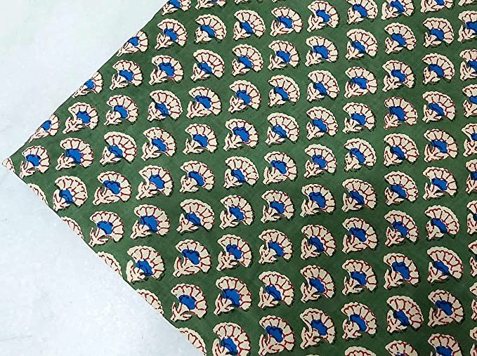 Amazon.com: Green Blue Block Print Fabric,Floral Print Fabric,by The Yard Fabric,Dress Fabric,Jai... | Amazon (US)