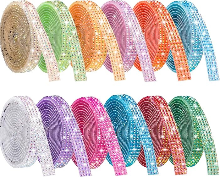 NiArt Self Adhesive Crystal Rhinestone Ribbon Set of 12 Colors, 12 Yards of Sparkling Decorative ... | Amazon (US)