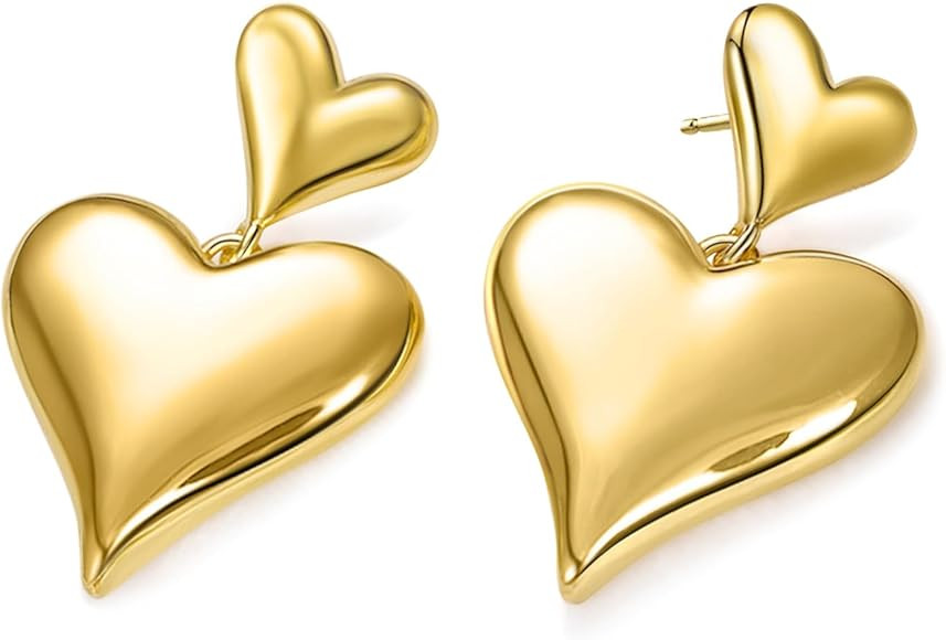 JIAYIQI Heart Drop Earrings 925 Sterling Silver Post Hypoallergenic Gold Heart Statement Dangle E... | Amazon (US)