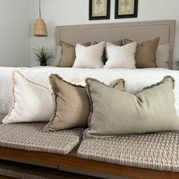 Fringe Linen Lumbar Pillow Cover 12""x20"", Neutral Farmhouse Pillow, Soft Decorative Case, Bohemian Boho Throw | Etsy (US)