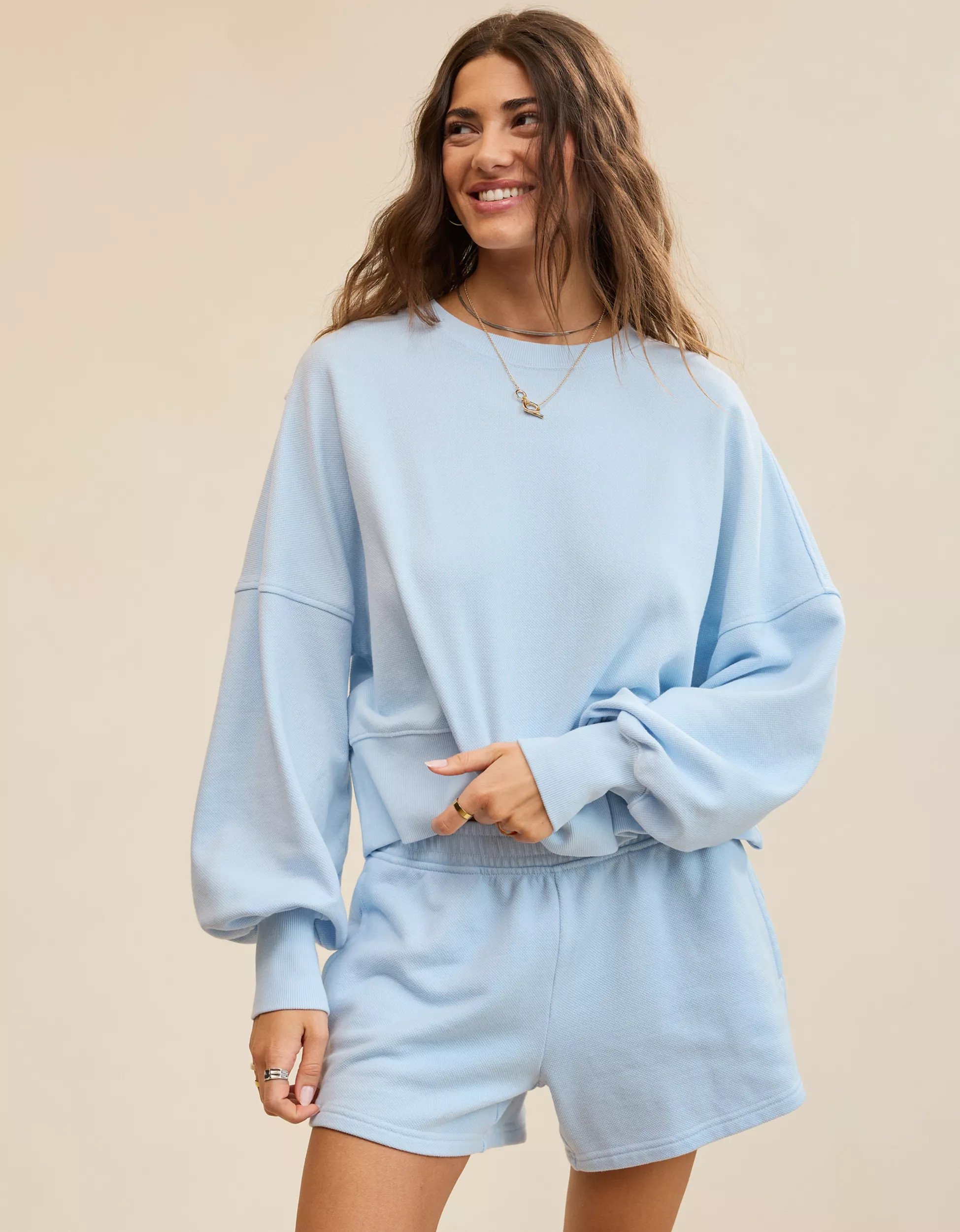 Aerie Classic Crew Textured Sweatshirt | Aerie