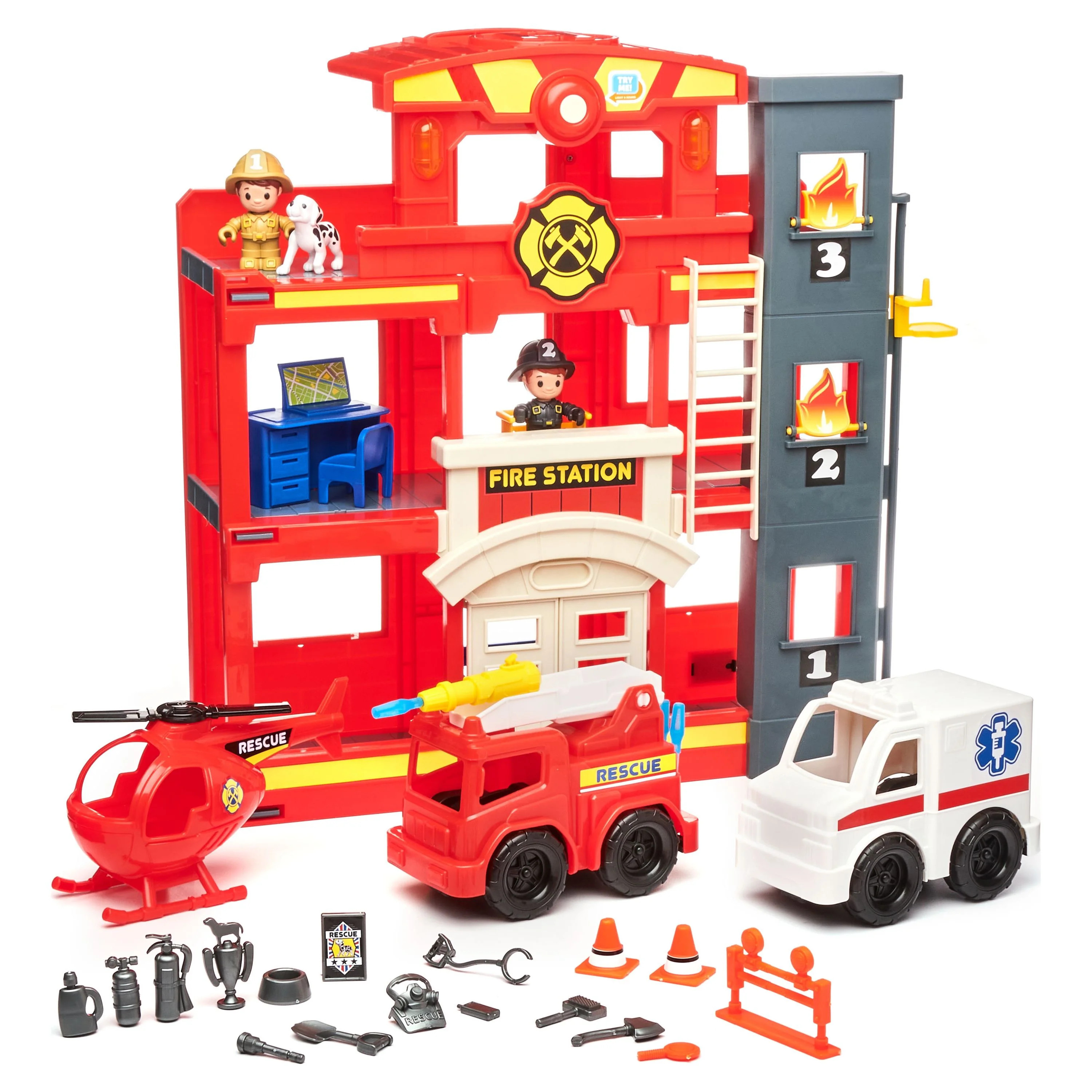 Kid Connection Fire Station Emergency Vehicle Playset (31 Pieces) | Walmart (US)