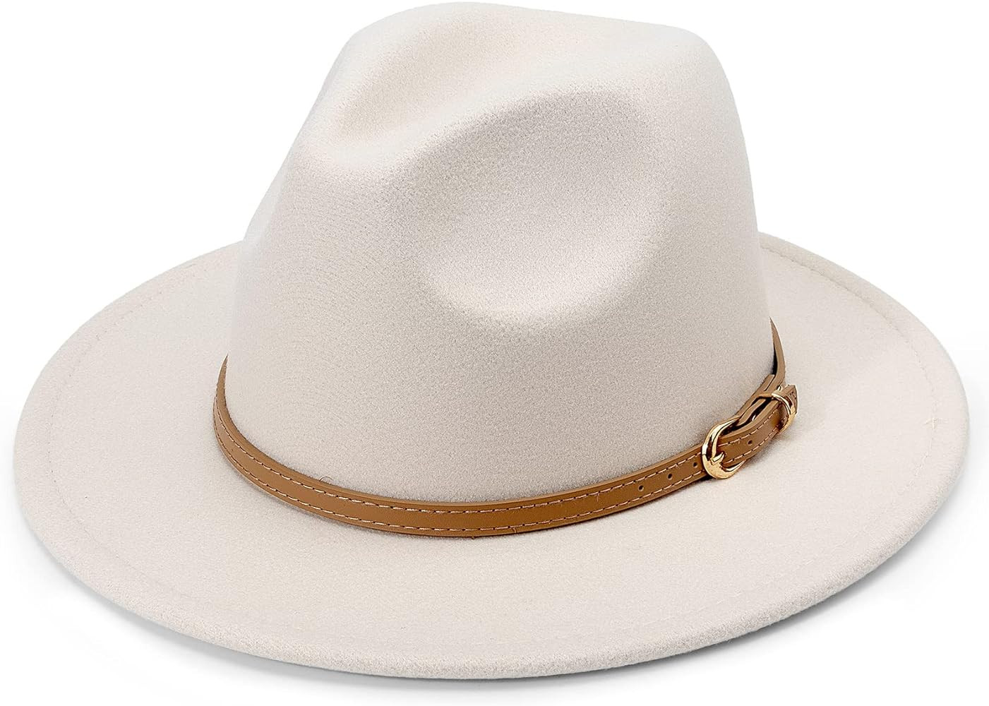DRESHOW Women Classic Felt Fedora Wide Brim Floppy with Belt Buckle Panama Hat | Amazon (US)