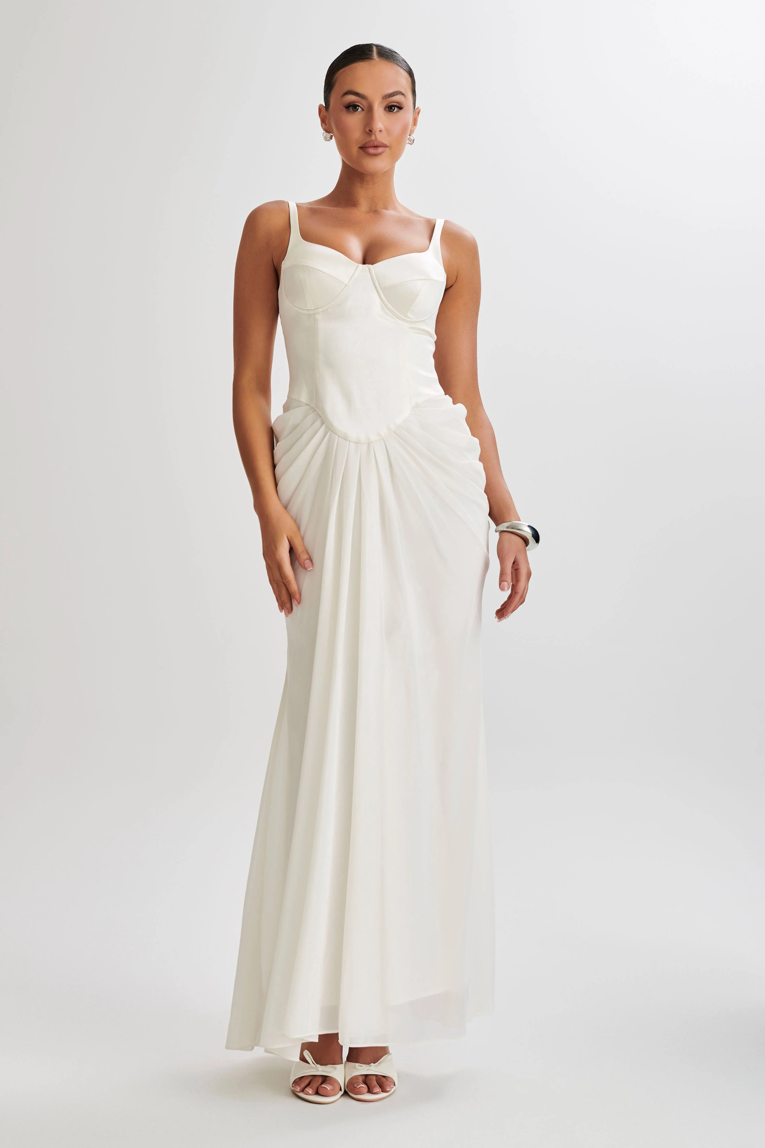 Leila Satin Corset Maxi Dress - Ivory | MESHKI US