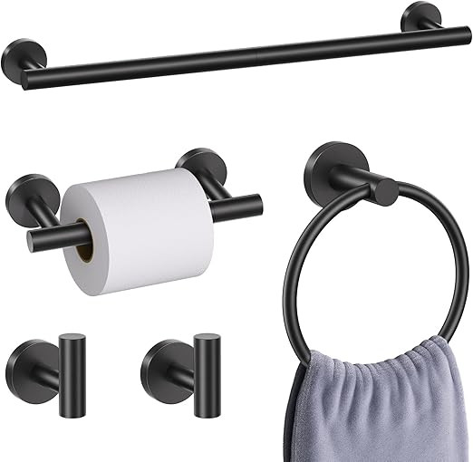 5 Pieces Matte Black Bathroom Hardware Accessories Set, Bathroom 23.6 Inch Towel Bar Set Stainles... | Amazon (US)
