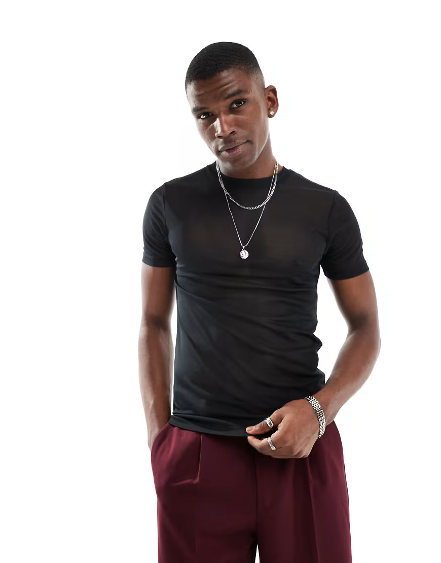 ASOS DESIGN muscle fit t-shirt in black mesh | ASOS (Global)