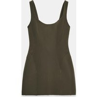 Zara - Voluminous Seamed Mini Dress - Dark Khaki - Xs - Woman | Zara UK