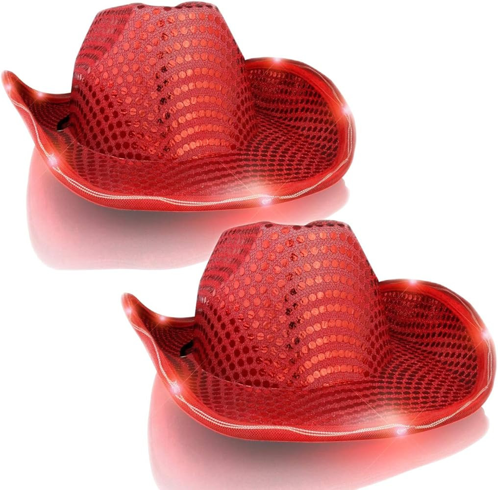Two Pack LED Flashing Cowboy Hat with Red Sequins | Amazon (US)